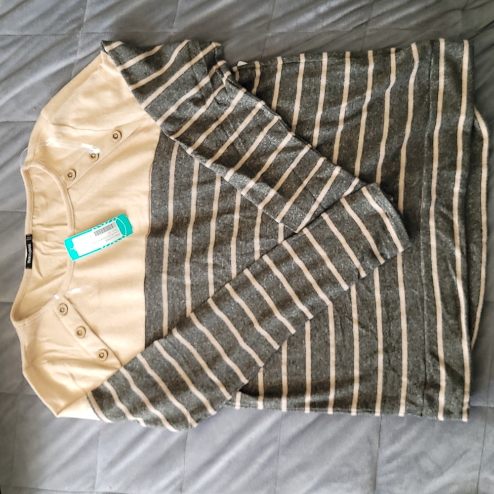 Pink Clover Olive and Beige striped top